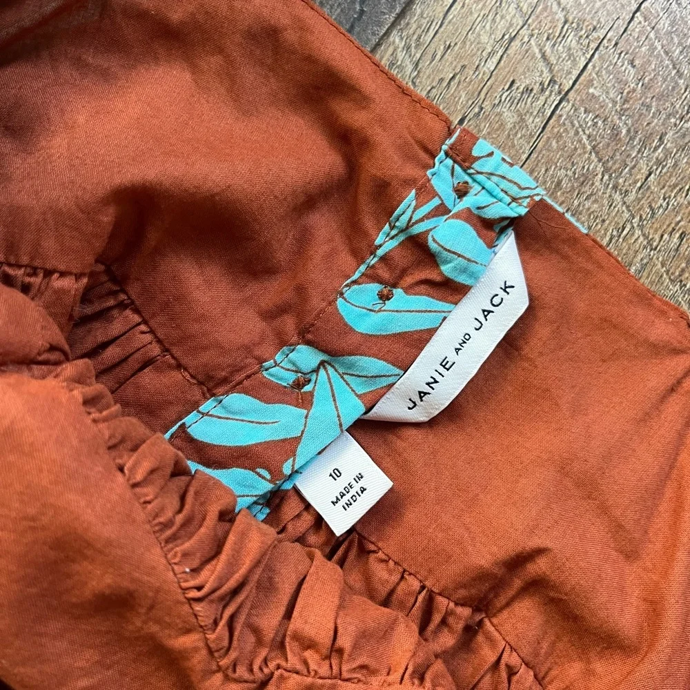 Janie and Jack Tropical Knotted Bow Sundress Blue and Brown‎ girls size 10